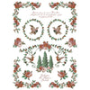 Decorative design with floral wreaths, birds, and trees on a white background. La Folie Paint Inlay by IOD - Limited Edition available at Rustic Ranch Furniture and Decor.