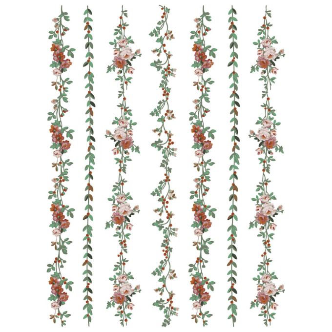 Set of floral garlands with pink and red flowers on a white background. La Folie Paint Inlay by IOD - Limited Edition available at Rustic Ranch Furniture and Decor.
