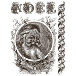 Vintage-style illustration of a bearded man with 'NOEL' and 'Merry Christmas' text. Twelfth Night Paint Inlay by IOD - Limited Edition available at Rustic Ranch Furniture and Decor.