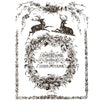 Decorative Christmas design with reindeer, wreath, and text 'Christmas comes but once a year' on a white background. Twelfth Night Paint Inlay by IOD - Limited Edition available at Rustic Ranch Furniture and Decor.