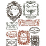 Collection of vintage Christmas-themed labels and text on a white background. Twelfth Night Paint Inlay by IOD - Limited Edition available at Rustic Ranch Furniture and Decor.