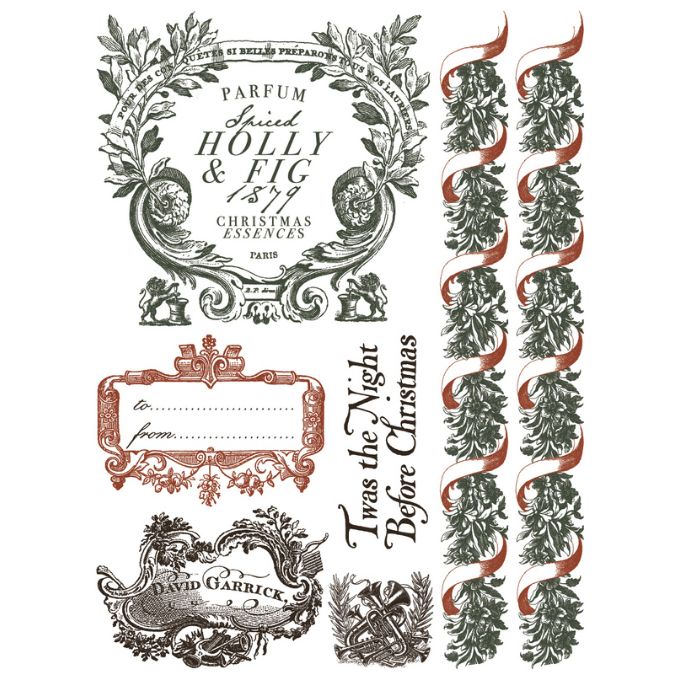Decorative Christmas-themed design with text and illustrations on a white background. Twelfth Night Paint Inlay by IOD - Limited Edition available at Rustic Ranch Furniture and Decor.