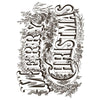 Decorative 'Merry Christmas' text with floral elements on a white background. Twelfth Night Paint Inlay by IOD - Limited Edition available at Rustic Ranch Furniture and Decor.
