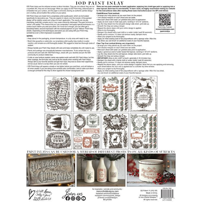 Product packaging with text and graphics on a white background. Twelfth Night Paint Inlay by IOD - Limited Edition available at Rustic Ranch Furniture and Decor.
