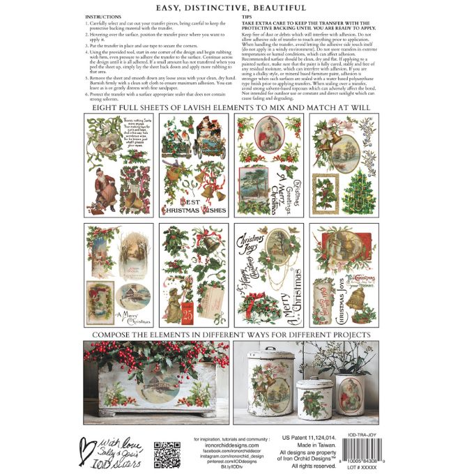 Sheet of Christmas-themed stickers with various designs on a white background. Christmas Joy Transfer by IOD available at Rustic Ranch Furniture and Decor.