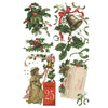 Vintage-style Christmas decorations with holly, bells, and a girl holding a telegram. Christmas Joy Transfer by IOD available at Rustic Ranch Furniture and Decor.