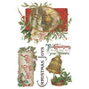 Decorative Christmas card with vintage-style elements and text on a white background. Christmas Joy Transfer by IOD available at Rustic Ranch Furniture and Decor.