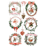Set of decorative Christmas wreaths with various characters and elements on a white background. Partridge Lane Transfer by IOD available at Rustic Ranch Furniture and Decor.