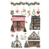 Collection of Christmas-themed illustrations including houses, trees, and ornaments on a white background. Partridge Lane Transfer by IOD available at Rustic Ranch Furniture and Decor.