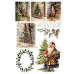 Collage of vintage-style Christmas illustrations featuring Santa Claus and winter scenes. Santa's Hollow Transfer by IOD available at Rustic Ranch Furniture and Decor.