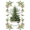 Decorative Christmas card with a tree, birds, and foliage on a white background. Winter Botanist Transfer by IOD available at Rustic Ranch Furniture and Decor.