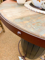 Antique Multi Colour Bistro Barrel Table available at Rustic Ranch Furniture and Decor.