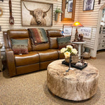 Mustang Power Reclining Sofa with Power Head Rests available at Rustic Ranch Furniture and Decor.