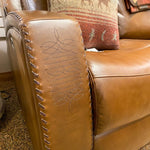 Mustang Power Reclining Sofa with Power Head Rests available at Rustic Ranch Furniture and Decor.