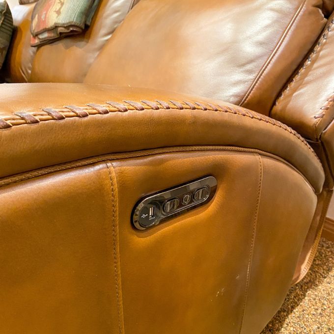 Mustang Power Reclining Sofa with Power Head Rests available at Rustic Ranch Furniture and Decor.