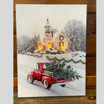 Red Truck and Church LED Canvas Picture