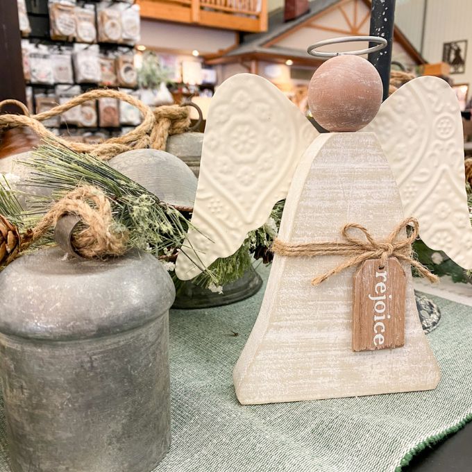Wooden Angel with Metal Wings