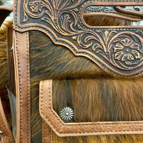 Trinity Hair-On/Tooled Crossbody Bag - Brown