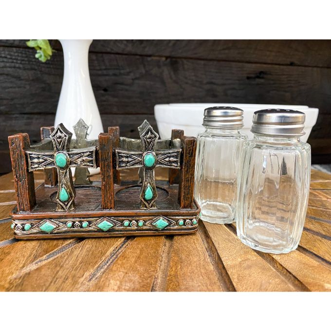 Turquoise Dots and Crosses Salt & Pepper Shaker Set