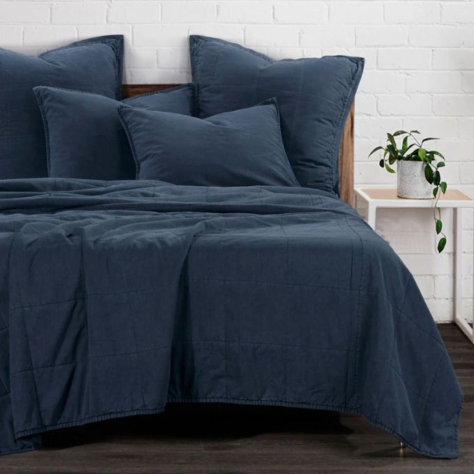 King Stonewashed Canvas Coverlet - Denim