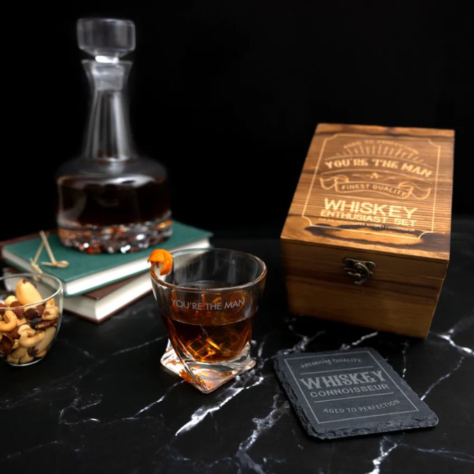 You're the Man Gift Box with Whiskey Glass and Slate Coaster