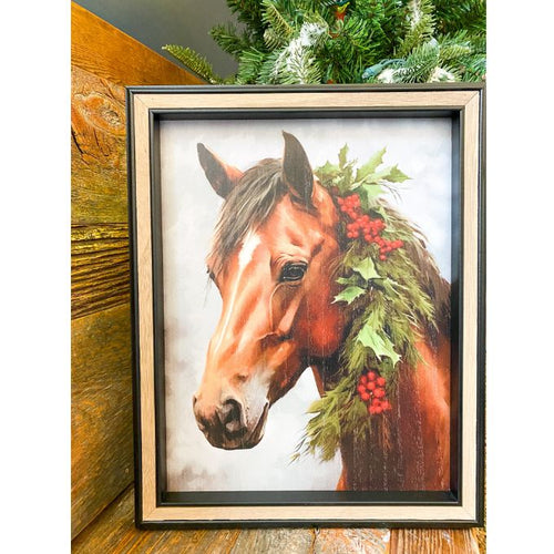 Horse with Holly Garland Framed Print