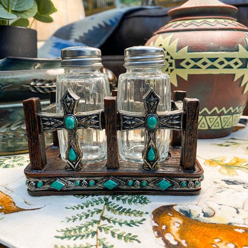 Turquoise Dots and Crosses Salt & Pepper Shaker Set