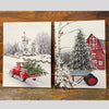 Red Truck and Church LED Canvas Picture