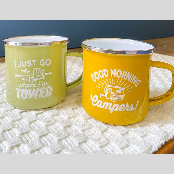 Darware Enamel Camping Coffee Mugs (Set of 4, 16oz); Metal Cups