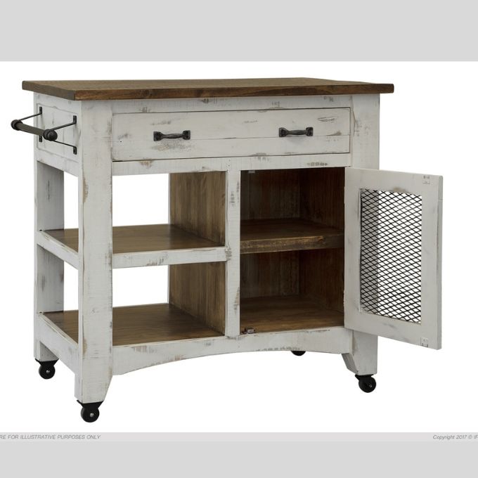 Pueblo White Kitchen Cart available at Rustic Ranch Furniture and Decor.