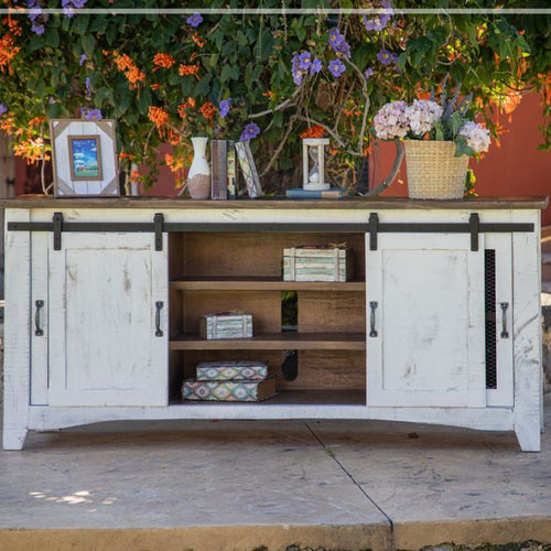 Pueblo White TV Stand Three Lengths available at Rustic Ranch Furniture and Decor.
