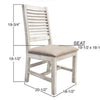White wooden chair with measurements on a white background. Stone Ivory Chair with Fabric Seat available at Rustic Ranch Furniture and Decor.