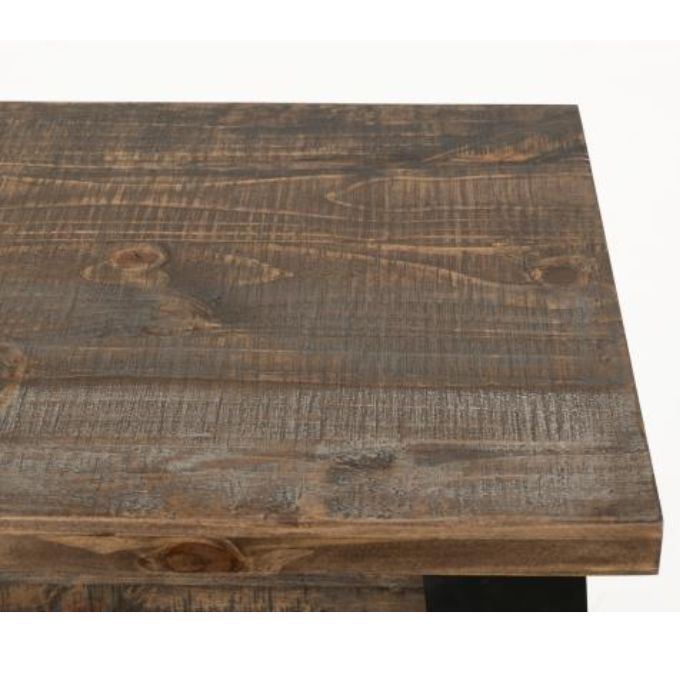 Wooden table with a rustic finish on a white background. Loft Brown Counter Height Sofa Table available at Rustic Ranch Furniture and Decor.