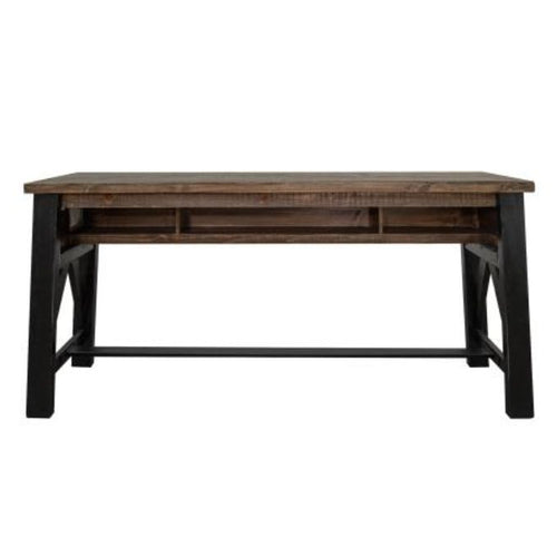 Wooden sofa table with black legs on a white background. Loft Brown Counter Height Sofa Table available at Rustic Ranch Furniture and Decor.