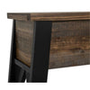 Wooden sofa table with dark brown finish and black legs on a white background. Loft Brown Counter Height Sofa Table available at Rustic Ranch Furniture and Decor.