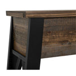 Wooden sofa table with dark brown finish and black legs on a white background. Loft Brown Counter Height Sofa Table available at Rustic Ranch Furniture and Decor.