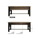 Wooden sofa table with dimensions on a white background. Loft Brown Counter Height Sofa Table available at Rustic Ranch Furniture and Decor.