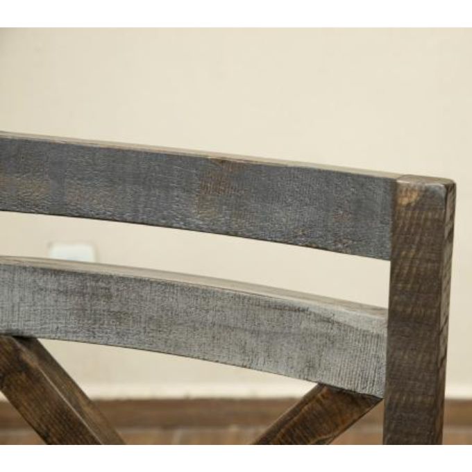 Wooden bench with a glass top on a neutral background. Loft Brown Wooden Stool with Back- 24" and 30" available at Rustic Ranch Furniture and Decor.