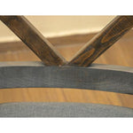 Close-up of wooden chair back. Loft Brown Wooden Stool with Back- 24" and 30" available at Rustic Ranch Furniture and Decor.