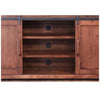 Wooden cabinet with sliding doors on a white background.  Parota TV Stands - 60" and 70" available at Rustic Ranch Furniture and Decor.