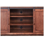 Wooden cabinet with sliding doors on a white background.  Parota TV Stands - 60" and 70" available at Rustic Ranch Furniture and Decor.