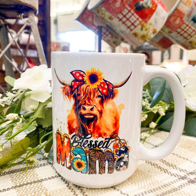 Blessed Mama Highland Cow Mug