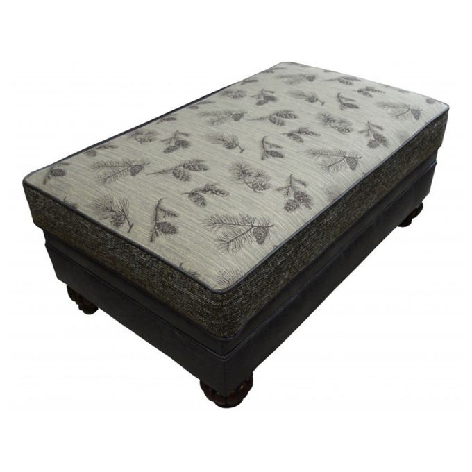 Decorative ottoman with floral pattern on a white background. Pine Creek Storage Ottoman available at Rustic Ranch Furniture and Decor.