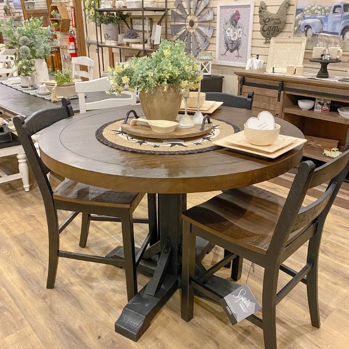 Valebeck Black Round Counter Height Dining Table available at Rustic Ranch Furniture and Decor.