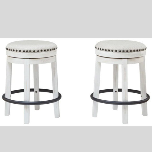 Valebeck Backless Upholstered Swivel Stool - White - Two Heights available at Rustic Ranch Furniture.