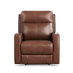 Brown leather recliner chair on a white background.  Vienna Recliner Chair available at Rustic Ranch Furniture and Decor.