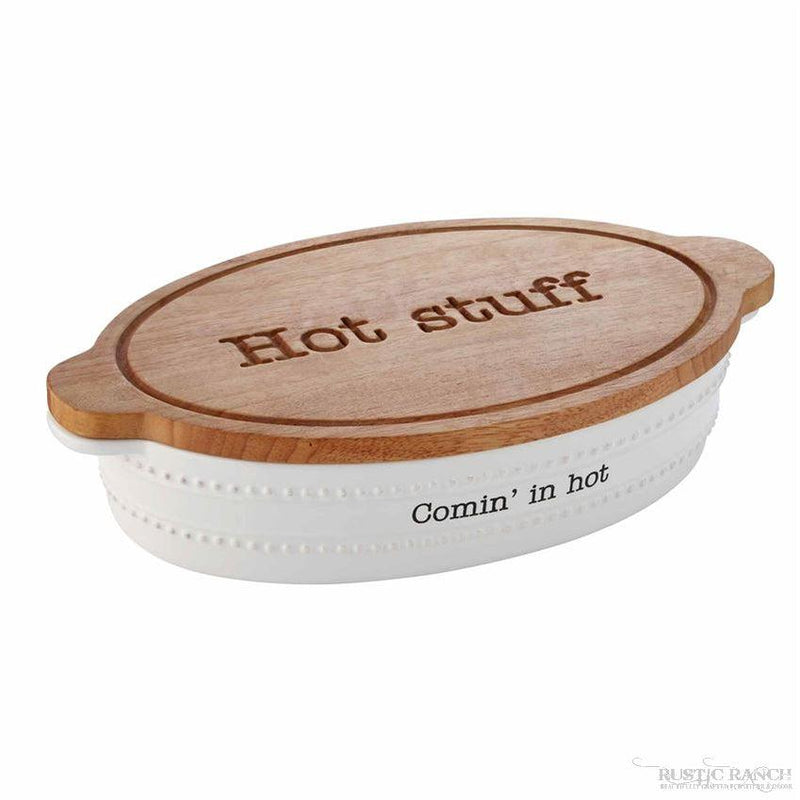COMIN' IN HOT BAKER WITH TRIVET BY MUD PIE-Rustic Ranch