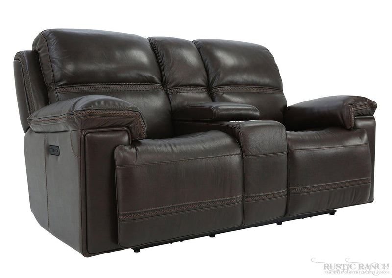 FENWICK POWER RECLINING LOVESEAT WITH CONSOLE - DARK BROWN-Rustic Ranch
