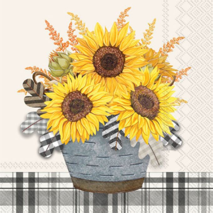Gingham Sunflowers Cocktail Napkins
