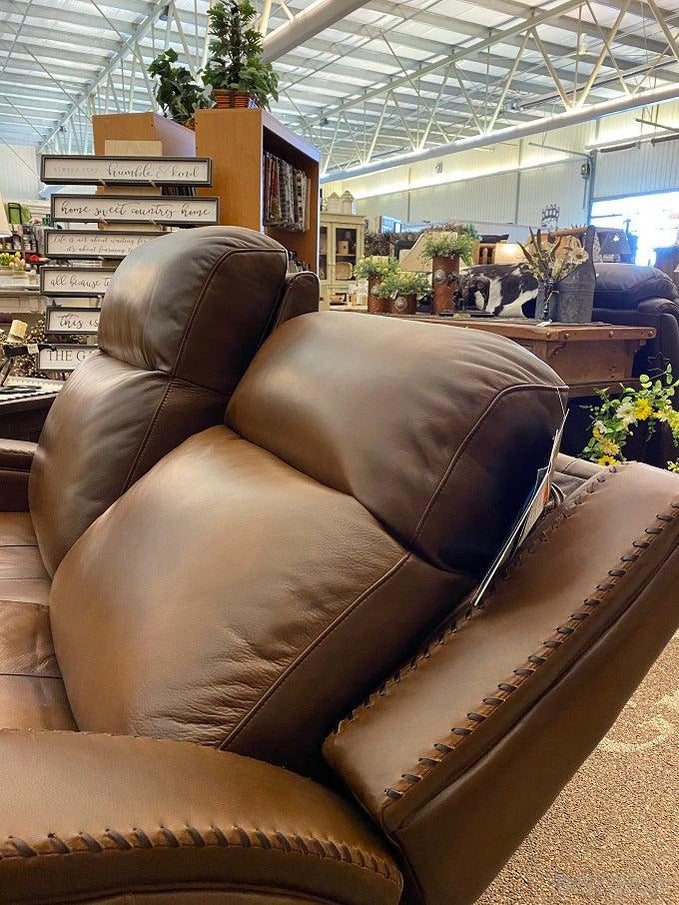 Mustang Power Reclining Love Seat with Head Rest available at Rustic Ranch Furniture and Decor.